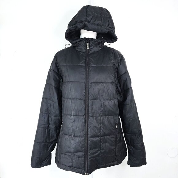 Columbia Womens Black Puffer Jacket With Hood Size L  Insulated Water-Resist - Picture 1 of 9